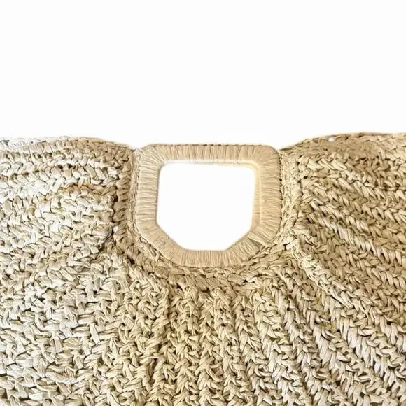 Ramla Bohemian Tan Woven Straw Half Moon Hobo Bag New Handmade Zip Closure - Picture 5 of 16